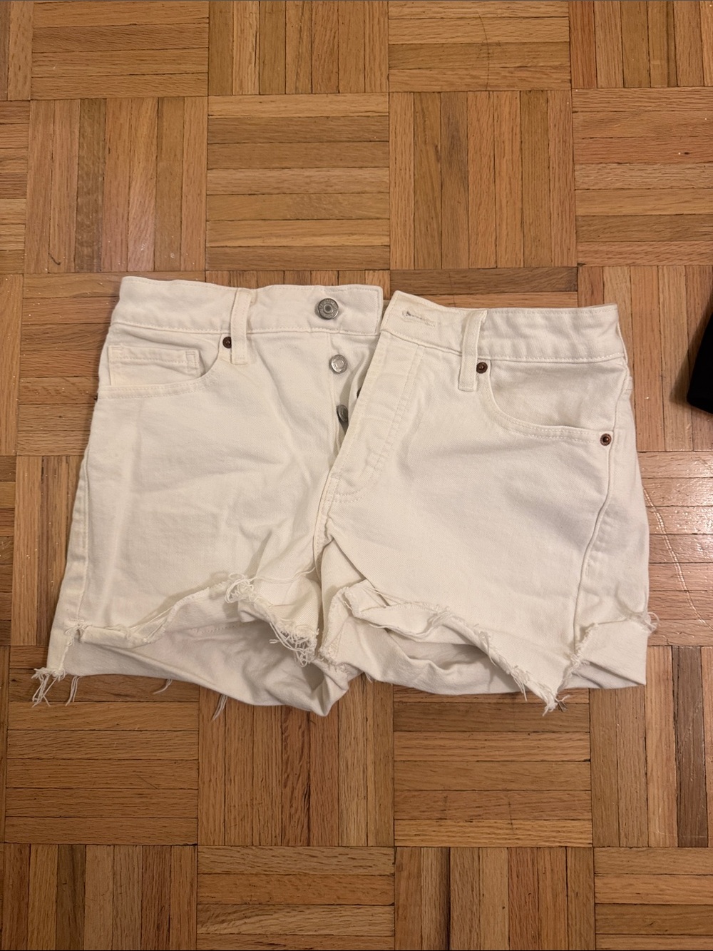 Old Navy Cream High-Rise Distressed Denim Shorts